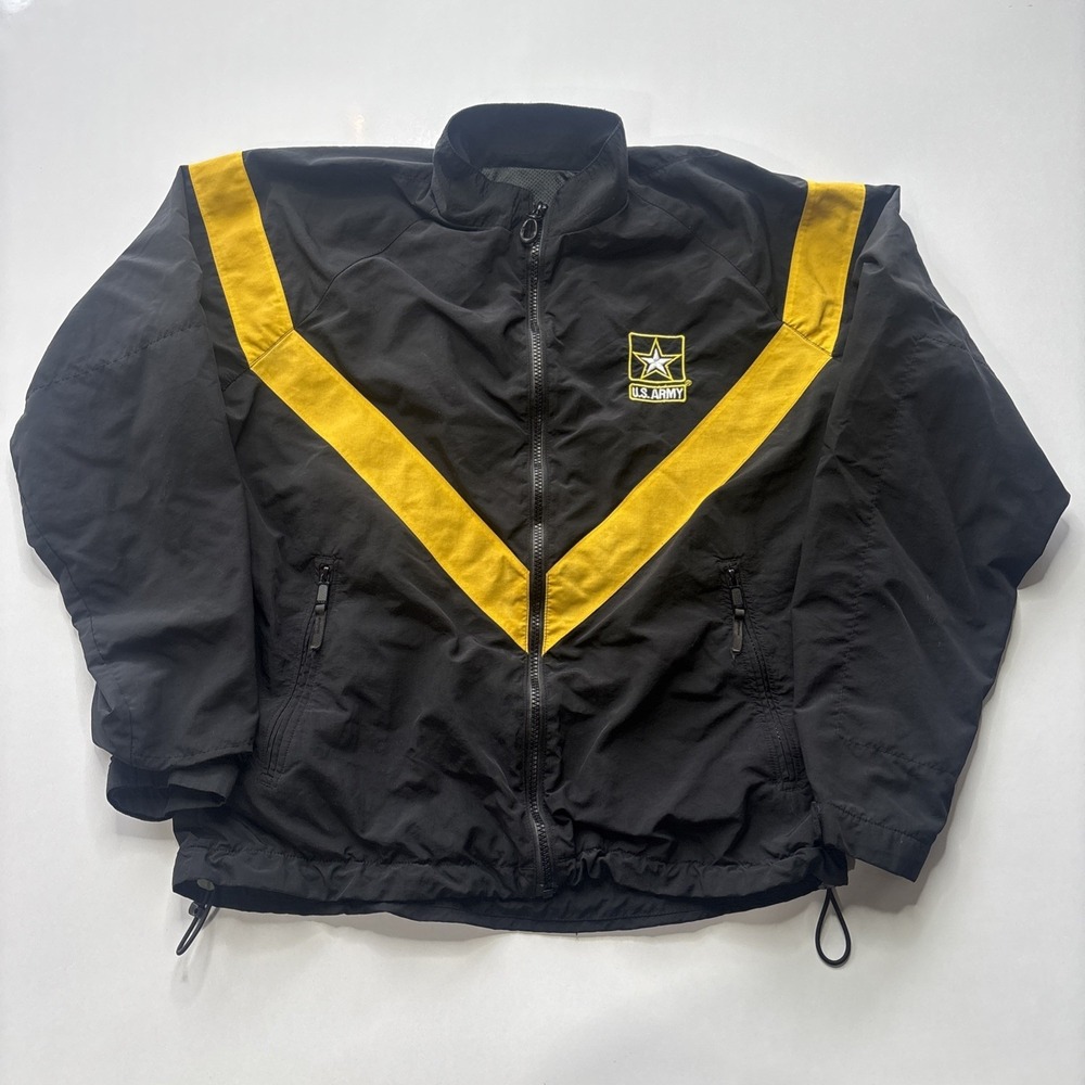 US ARMY WINTER PT JACKET BLACK GOLD/YELLOW TRIM PTs TOP WINDBREAKER UNIFORM Sz S